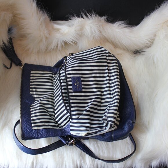 Kate Spade Blue Pebbled Leather Polly Large Convertible Crossbody Handbag Purse - Picture 4 of 9